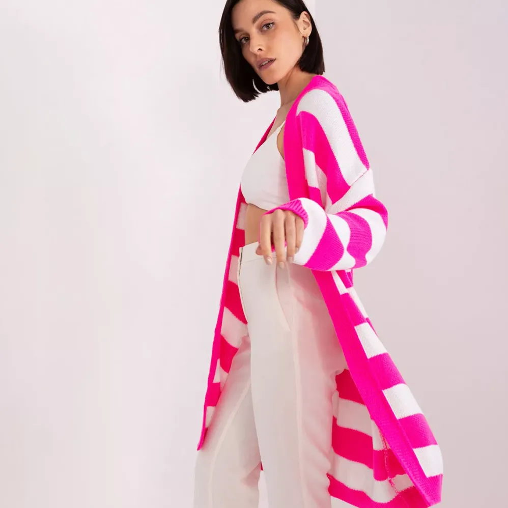 Badu Priya neuletakki neonpinkkiraidallinen