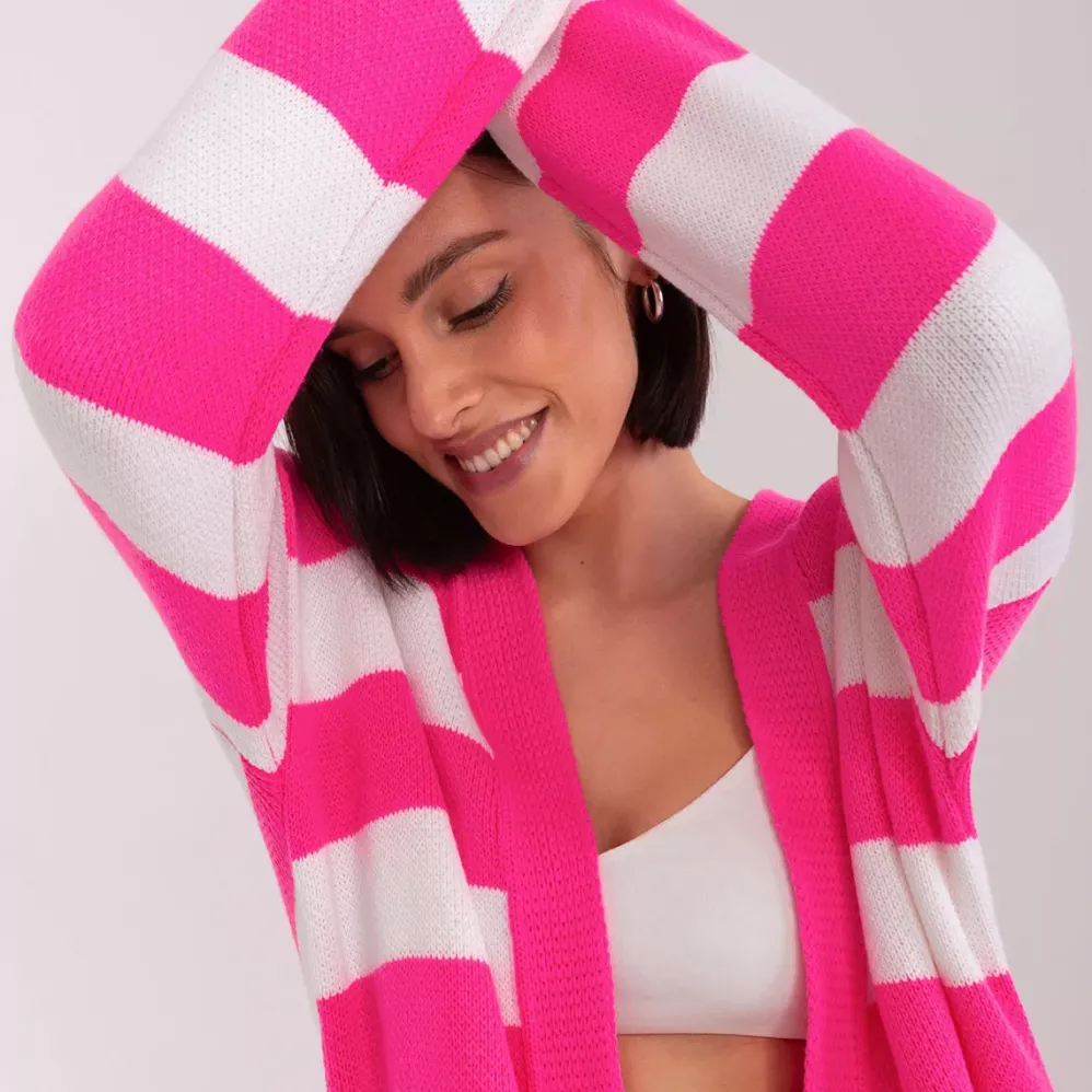 Badu Priya neuletakki neonpinkkiraidallinen