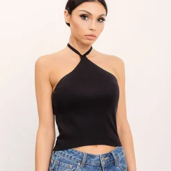 BSL Knitted Crop halterneck toppi musta