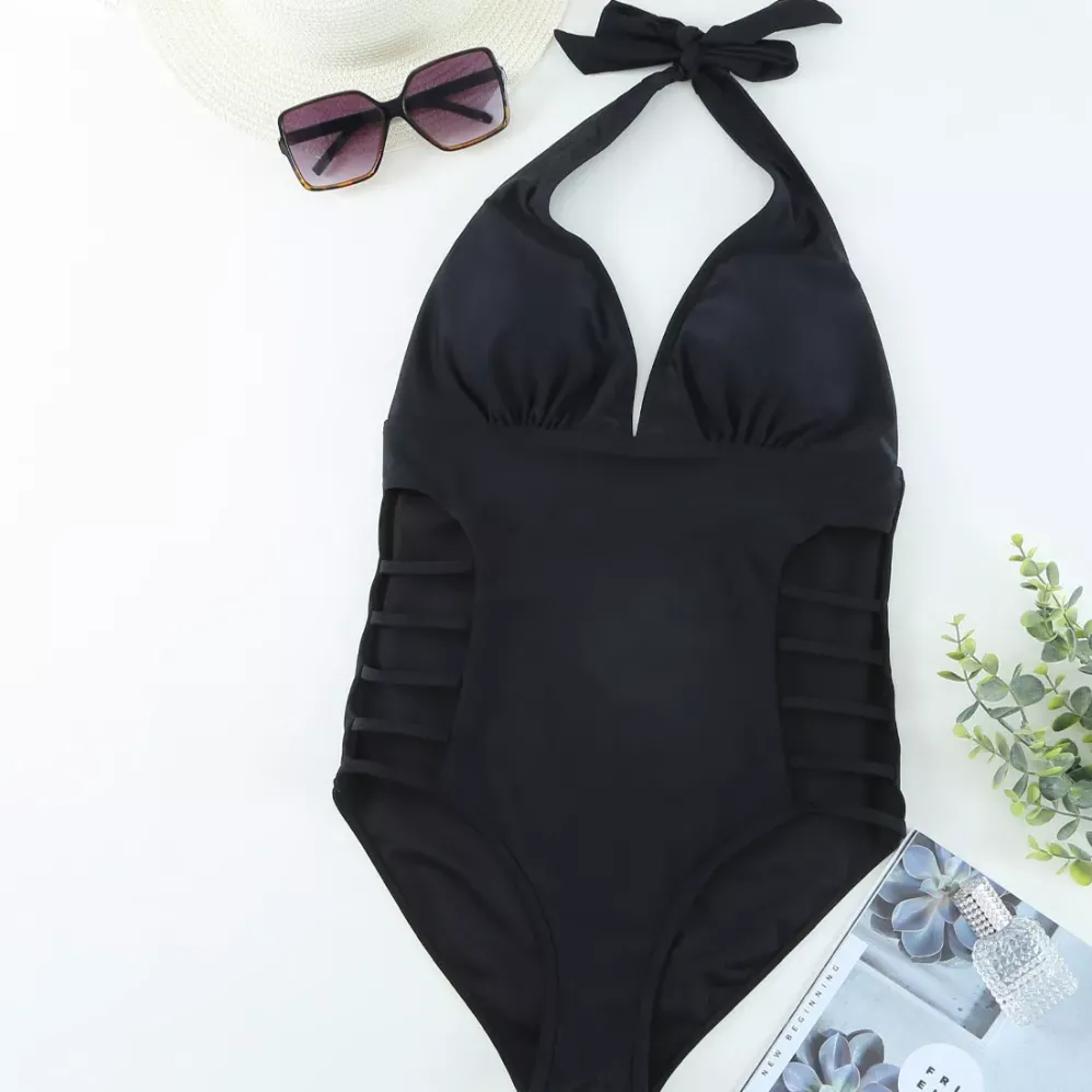Cut Out Halter Neck uimapuku musta