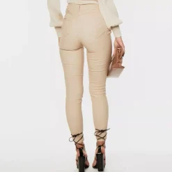 Daysie High Waist Coated housut beige