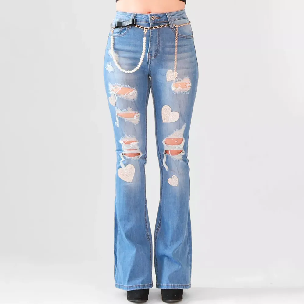 Denim Life push up farkut vyöllä sininen