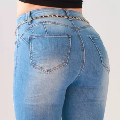 Denim Life push up farkut vyöllä sininen