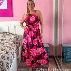 Elle Carina kukkamekko musta/fuksia