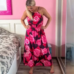 Elle Carina kukkamekko musta/fuksia