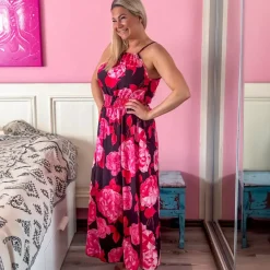 Elle Carina kukkamekko musta/fuksia