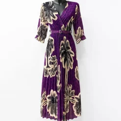 Elle Lisa kuvioitu mekko vyöllä purppura