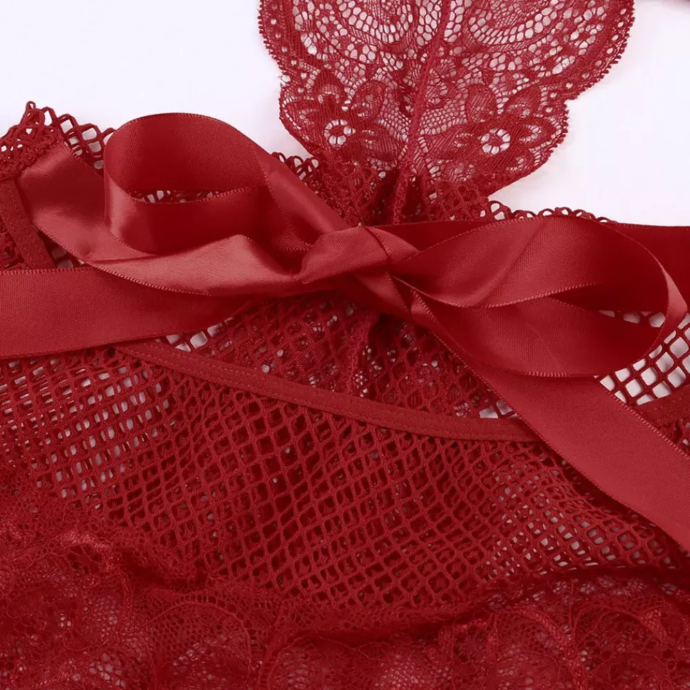 Fishnet Lace teddy punainen
