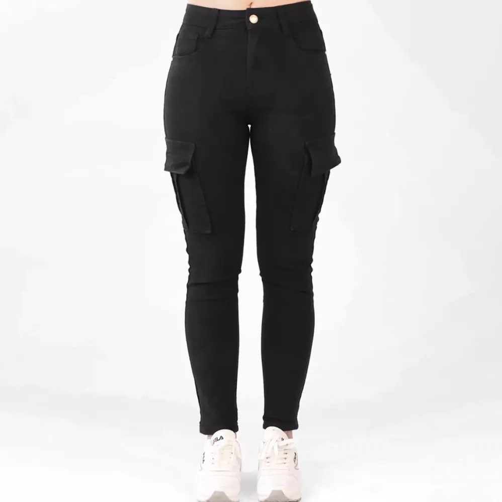 Foly Rose Cargo stretchfarkut musta