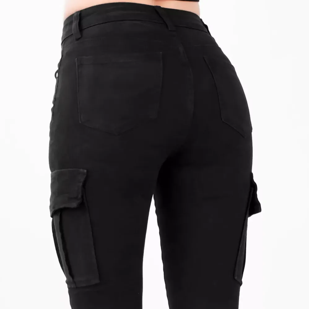 Foly Rose Cargo stretchfarkut musta