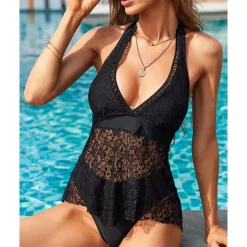 Halter Lace tankinisetti musta