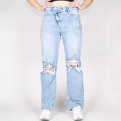 i8DENIM revityt strechfarkut vaaleansininen