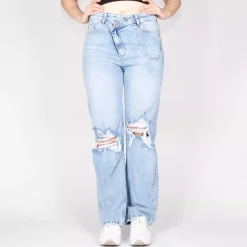 i8DENIM revityt strechfarkut vaaleansininen