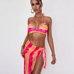 3-osainen bikinisetti pinkkiraidallinen