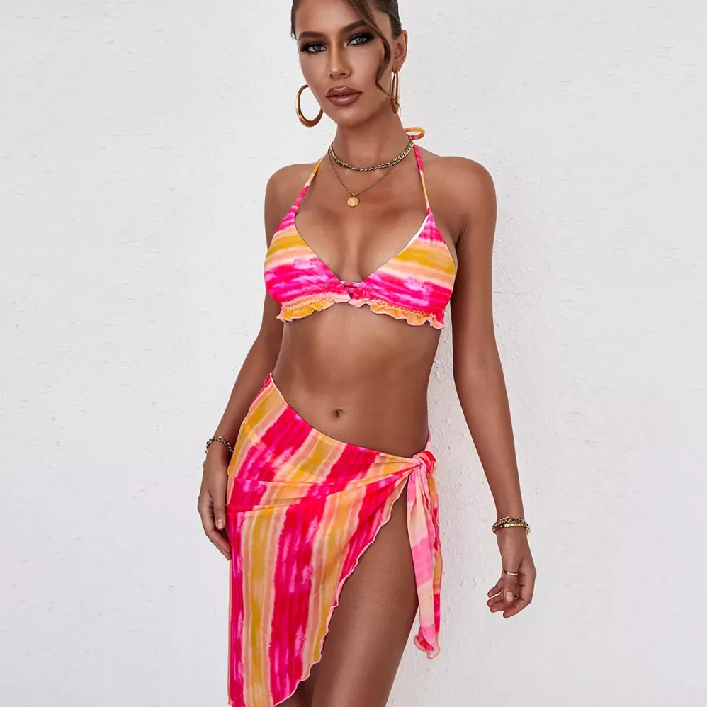 3-osainen bikinisetti pinkkiraidallinen