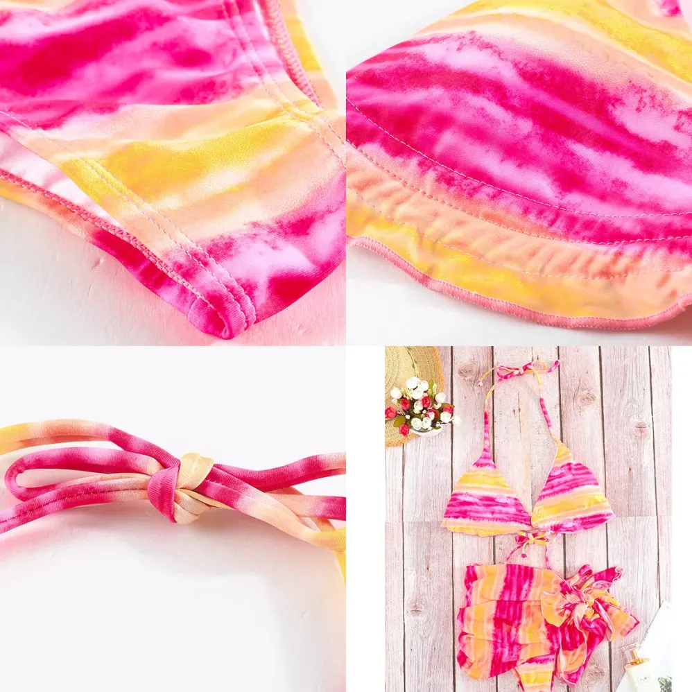 3-osainen bikinisetti pinkkiraidallinen