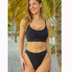 Ribattu bikinisetti musta