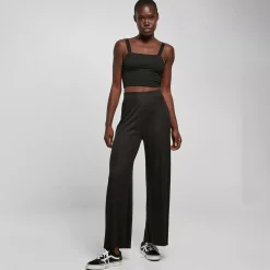 Urban Classics Rib Jersey Wide Leg housut musta