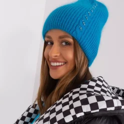 Wool Fashion neulepipo strasseilla turkoosi